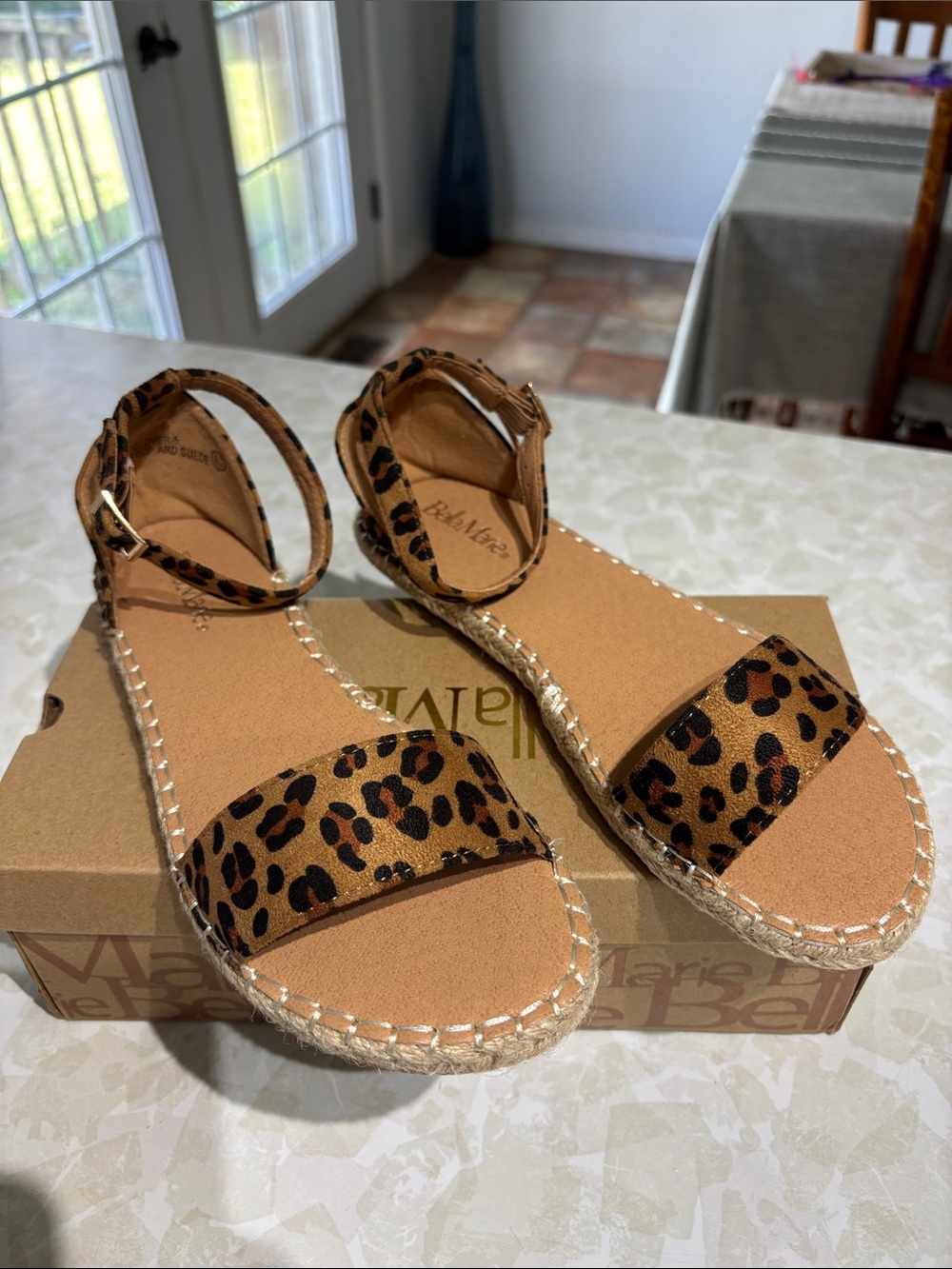 Leopard Print Ankle Strap Espadrille Sandals - Women